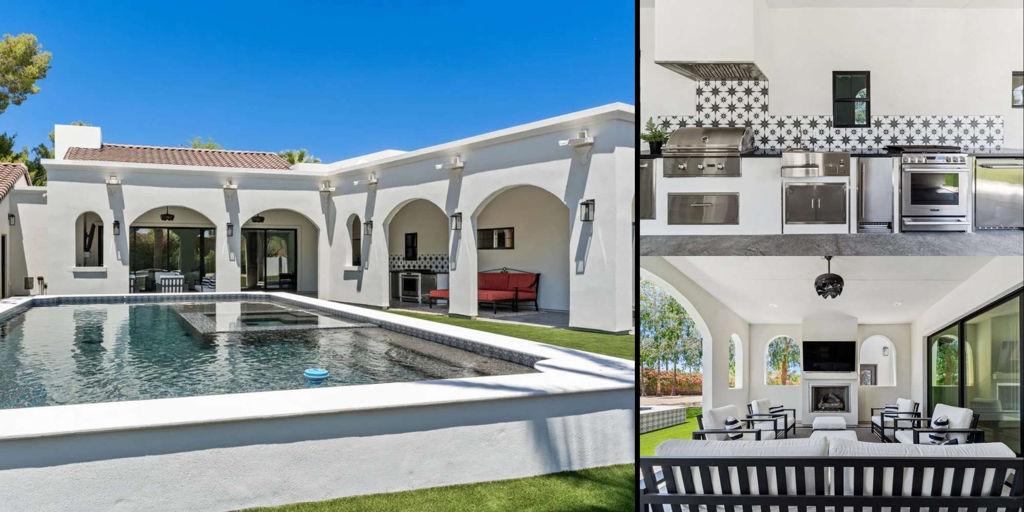 Seamless outdoor living - outdoor kitchen and lounge by Trinity Homes AZ