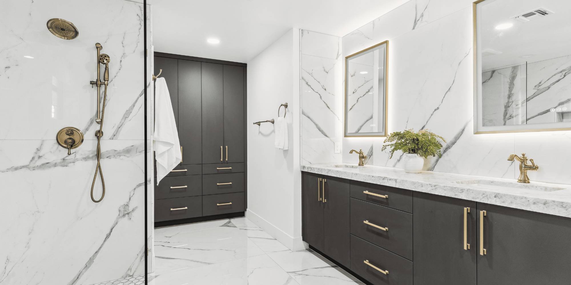 Contemporary bathroom remodel in Scottsdale, AZ with sleek finishes and marble accents