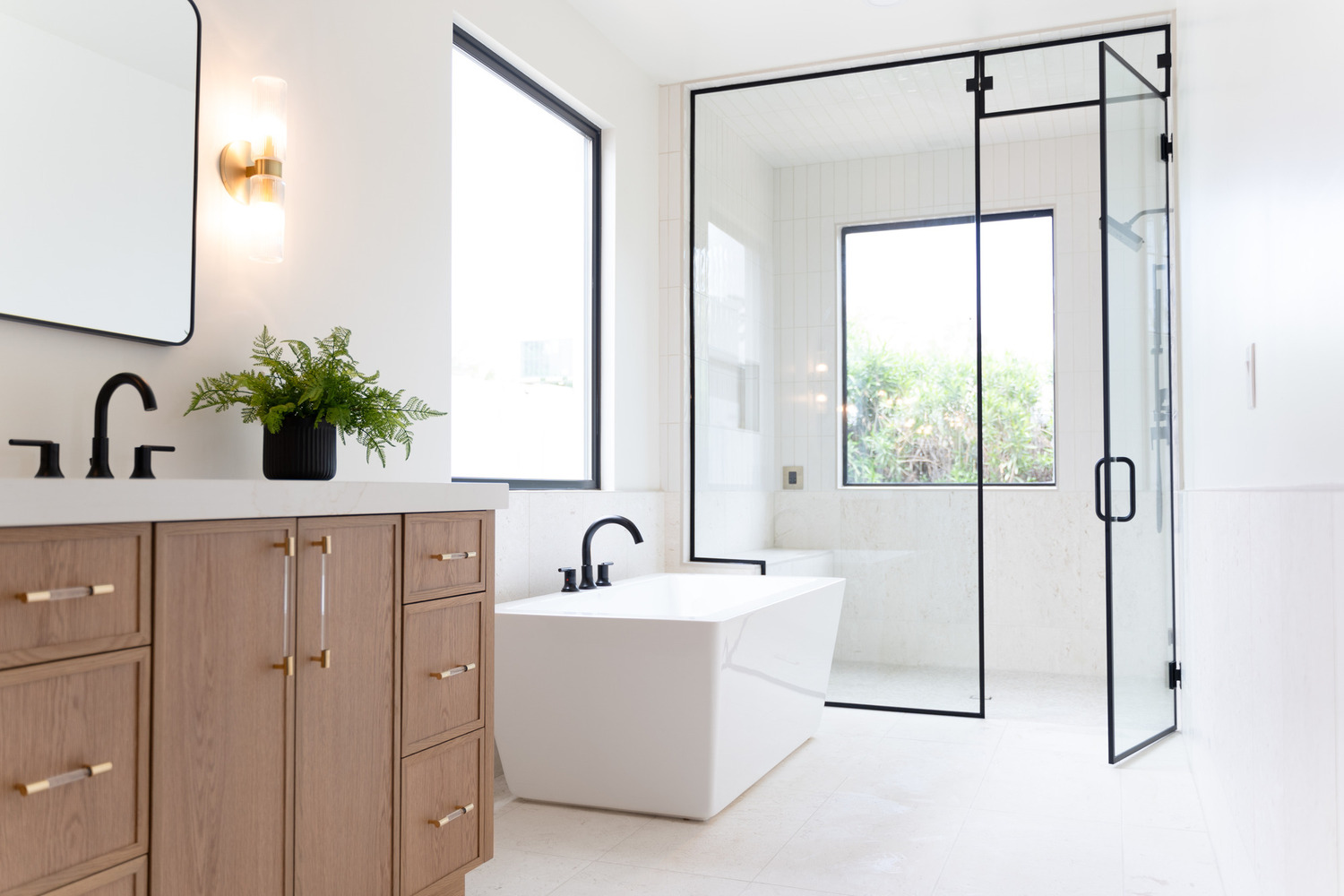 Remodeled bathroom with soaking tub and walk-in shower in Scottsdale, AZ