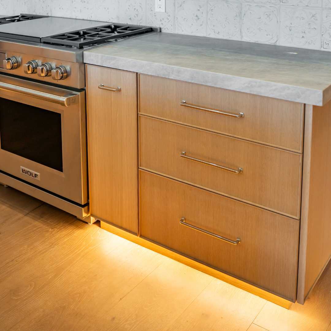 Floor lighting in a custom kitchen in paradise valley by Trinity Homes AZ